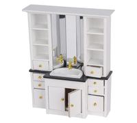 BELOWSYALER Mueble de madera para lavabo de baño de 1/12, muebles en miniatura para decoración realista de casas de muñecas de juguete