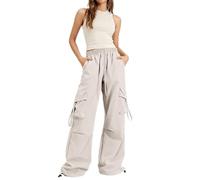 BELOWSYALER Pantalones de paracaídas holgados para mujer, estilo informal, con bolsillos laterales, pantalones cargo altos para mujer, pierna ancha con bolsillos para senderismo, blanco, L