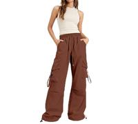 BELOWSYALER Pantalones de paracaídas holgados para mujer, estilo informal, con bolsillos laterales, pantalones cargo altos para mujer, pierna ancha con bolsillos para senderismo, Marrón rojizo, M