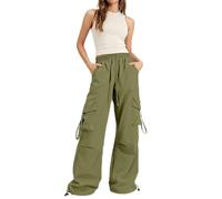 BELOWSYALER Pantalones de paracaídas holgados para mujer, estilo informal, con bolsillos laterales, pantalones cargo altos para mujer, pierna ancha con bolsillos para senderismo, Qian Jun, L