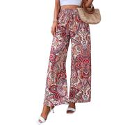 BELOWSYALER Pantalones de playa con cordón y cintura elástica para mujer, pantalones de playa con estampado Ehtnic para salidas casuales diarias, Rojo ladrillo, XL