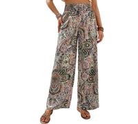 BELOWSYALER Pantalones de playa con cordón y cintura elástica para mujer, pantalones de playa con estampado Ehtnic para salidas casuales diarias, albaricoque, M