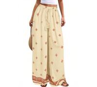 BELOWSYALER Pantalones palazzo de pierna ancha para mujer, pantalones florales de verano 2026, ropa de vacaciones en la playa, pantalones palazzo con bolsillos, marrón claro, S