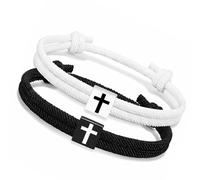 BELOWSYALER Paquete de 2 pulseras ajustables hechas a mano con cruces religiosas para parejas religiosas, bautizo, cumpleaños, pareja, talla única, como se describe