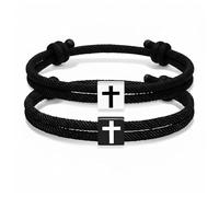 BELOWSYALER Paquete de 2 pulseras ajustables hechas a mano con cruces religiosas para parejas religiosas, bautizo, cumpleaños, pareja, talla única, como se describe