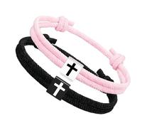 BELOWSYALER Paquete de 2 pulseras ajustables hechas a mano con cruces religiosas para parejas religiosas, bautizo, cumpleaños, pareja, talla única, como se describe