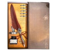 BELOWSYALER Pluma de inmersión envejecida con grabado retro, incluye 5 puntas y tintas de recambio para escritura a mano, dibujo, álbumes de recortes, juego de plumas