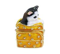 BELOWSYALER Preciosa caja de baratijas con forma de gato con revestimiento resistente al deslustre, decoración multifuncional, platos de joyería para dormitorio, baño, revestimiento de aleación