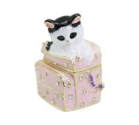 BELOWSYALER Preciosa caja de baratijas con forma de gato con revestimiento resistente al deslustre, decoración multifuncional, platos de joyería para dormitorio, baño, revestimiento de aleación