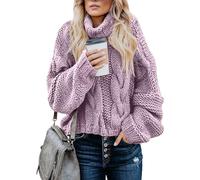 BELOWSYALER Suéter de punto grueso y cálido con cuello alto para mujer, de gran tamaño, manga larga, color poliéster, prenda esencial para invierno, suéter holgado para mujer, C, M