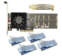BELOWSYALER Tarjeta de expansión de 4 puertos NVMe HDDs PCIe4.0, interfaces de ancho de banda de 16 GB/s, instalación de enchufes y reproducción con solución térmica, disipador de calor de aluminio