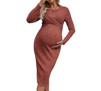 BELOWSYALER Vestido de maternidad elástico de tela suave para el día, cómodo, favorecedor, embarazo, transpirable, para baby showers, visita al médico, algodón formal maternidad, rojo vino, L