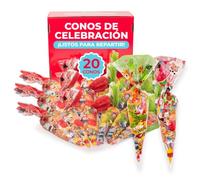 BELROS Pack 20 Conos Infantiles ya Montados en Bolsas. Surtido Golosinas, Chuches, Snack Salado. Ideal Fiestas, Cumpleaños, Celebraciones, Piñata y Eventos. Cucuruchos Rellenos