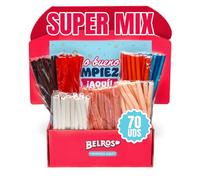 BELROS Pack Surtido Regalices 1,8kg con 7 Bolsitas Mix Regaliz. Gominolas y Golosinas. Regalo Dia de la Madre. Caja Regalo Tapa Azul y Base Color Cereza. Ideal para Celebraciones, Cumpleaños y Fiestas