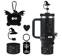BELSITA Juego de accesorios para taza Stanley de Halloween, diseño de sombrero de bruja de dibujos animados, correa de asa para botella de agua, bota de silicona Stanley, dijes Stanley para taza