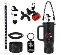 BELSITA Juego de accesorios para taza Stanley de Halloween, perlas, sombrero de bruja, tapa de pajita, correa de mango de botella de agua, bota de silicona Stanley, dijes Stanley para taza Stanley de
