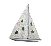 Belssia Velero Decorado Artesanal con Velas Madera Blanco Gris y Verde 47x51x9 cm