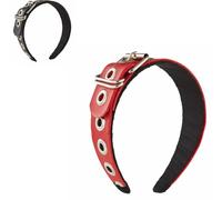 Belt Headband,Metal Buckle Leather Design Headband for Women Hair Accessories,Rock Headbands Pu Leather Hair Accessories (Red, L)