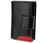 BELTIMORE Cartera Femenina de Cuero, protección RFID, Espacio para 15 Tarjetas, con Compartimentos, Elegante, de Color Rojo-Negro, 14x10x4 cm