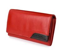 BELTIMORE Cartera Femenina de Cuero, protección RFID, Espacio para 3 Tarjetas, con Compartimentos, Elegante, de Color Rojo-Negro, 9,2x17x3,5 cm