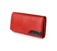 BELTIMORE Cartera Femenina de Cuero, protección RFID, Espacio para 5 Tarjetas, con Compartimentos, Elegante, de Color Rojo-Negro, 9,2x17x3,5 cm