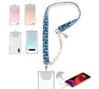 BelTop | Aqua | Colgante Universal para Móvil | Collar de Cuello | Cadena Compatible con Todos los Teléfonos Inteligentes | iPhone, Samsung, Huawei, OPPO, Xiaomi | Diseño Fino | Bordado Azul Turquesa