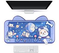 BelugaDesign Alfombrilla de Escritorio con diseño de Perro Espacial | Alfombrilla de ratón Grande Azul Pastel con diseño de Astronauta | Animales de Anime, Shiba Inu, Dibujos Animados Kawaii,