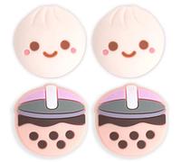 BelugaDesign Boba Empuñaduras para el Pulgar | Cute Food Pork Bun Face Bubble Tea | Cubierta de la Tapa del Joystick del botón japonés Kawaii | Compatible con Nintendo Switch Estándar Lite OLED