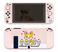 BelugaDesign Corgi Boba Switch Bundle | Bonita Funda para Mascotas de té de Burbujas de Perro Kawaii | Carcasa con agarres para el Pulgar Compatible con Nintendo Switch (Interruptor estándar, Rosa)