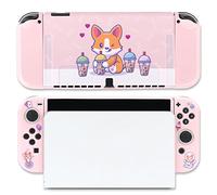 BelugaDesign Funda Dog Boba | Lindo Perro Kawaii Bubble Tea Pastel Corgi Animal Cover | Carcasa a presión Compatible con Nintendo Switch OLED (Interruptor OLED, Rosa)