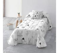 BELUM | Colcha Bouti Looney Tunes Reversible Dos diseños en una Colcha Bouti, Colcha Bouti 100 gr Modelo Characters - Looney Black & White, Colcha Bouti para Cama de 90 (190x270cm.)