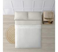 BELUM | Juego de Sábanas para cama de 105 Compuesto por: Funda Almohada - Encimera 175x270 cm - Bajera 105x200 cm + 25 cm fuelle | Tejido: 100% algodón orgánico 175 hilos. - Modelo: Papamoa Beige Raya