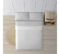 BELUM | Juego de Sábanas para Cama de 90. Compuesto por: Funda Almohada - Encimera 160x270cm - Bajera 90x200 cm + 25 cm | Tejido: 100% algodón orgánico 175 Hilos. - Modelo: Papamoa Gris Raya