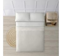 BELUM | Juego de Sábanas para Cama de 90. Compuesto por: Funda Almohada - Encimera 160x270cm - Bajera 90x200 cm + 25 cm | Tejido: 100% algodón orgánico 175 Hilos. - Modelo: Papamoa Beige Liso