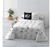 BELUM | Looney Tunes Colcha Bouti Looney B&W, Colcha Tejido algodón orgánico y Peinado para Cama de 150, Colcha Suave, Colcha para Todas Las Estaciones