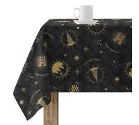 BELUM | Mantel Navidad 250x140 cm 100% algodón resinado Antimanchas (Tacto no plastificado) Modelo Hogwarts Christmas Black