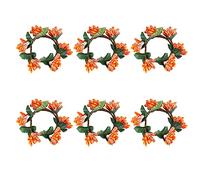 belupai 6 Anillos para Velas de Corona Pequeña, Coronas de Portavelas de Bayas de Simulación Naranja, Corona de Estambre Naranja con Hojas Verdes para Centro de Mesa de Boda Rústica(6 Piezas)