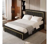 belupai - Cama Doble Acolchada con somier de láminas, Marco de Cama Moderno para Adultos para 2 Personas con Almacenamiento bajo, cabecero de Camas tufado Vertical(Negro,140x200cm)