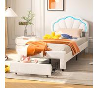 belupai - Cama infantil acolchada AVCE cabecera en forma de flor, 90 x 200 cm, cama infantil con somier, marco de cama estable con LED, cama doble/individual con cajones para adolescentes, blanco