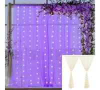 belupai Cortinas de arco de boda con luces LED, 1 par de cortinas de fondo de fotografía de 9 pies, cortina de telón de fondo de hilo para boda, arco de ceremonia, decoración de fiesta (morado)