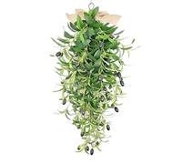 belupai Guirnalda de lágrima de olivo artificial, colgante de corona de olivo verde falso de 23.6 pulgadas con lazo de arpillera y frutas de olivo, decoración de puerta delantera, decoración de pared