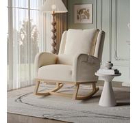 Belupai mecedora, silla mecedora Relax con bolsillos laterales, acolchada Rocking Chair, sillón de lactancia con cojín lumbar, respaldo y reposabrazos para salón, oficina, beige, 68 x 93 x 96 cm