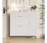 belupai Mueble Zapato Madera Blanco con 2 Cajones Abatibles Gabinete y 1 Puerta, Entrada Organizador de Zapatos Independiente con Cubículo de Almacenamiento Superior para Entrada y pasillos