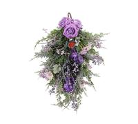 belupai Swag de Lágrima Morada Artificial de 19.7 Pulgadas, Swag de Primavera y Verano con Orquídeas Falsas, Bayas y Hojas Verdes, Swag Floral Decorativo para Decoración de
