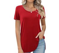 BeLuring Longshirt Women Short Sleeve Shirts Summer Top Monochrome T-Shirt Red S