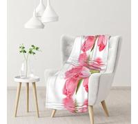 BElVEHOG Tulipán con Efecto Agua, Flor Fresca y Encantadora de Color Rosa., Manta de Franela Suave y cálida, Resistente a la formación de Bolitas, para sofá o Cama 76 x 102 cm