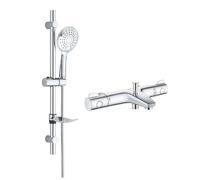 Belvit GROHE Grohtherm 800 - Juego de grifo termostático para bañera, TurboStat, alcachofa de mano multichorro, barra de ducha de 85 cm, SafeStop 38° C, EcoButton, sistema de ducha, montaje en pared