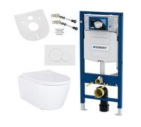 BELVIT Inodoro colgante con asiento de cierre suave | Geberit Duofix UP320 - Inodoro de pared (cerámica sanitaria, placa de accionamiento, insonorización y anclajes de pared)