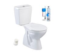 Belvit Inodoro de pie con taharet, salida vertical al suelo vertical, cisterna de cerámica, asiento de inodoro de cierre suave, higiene natural del agua sin electricidad, descarga de dos cantidades