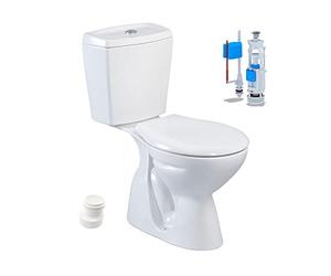 Belvit Inodoro de pie con taharet, salida vertical al suelo vertical, cisterna de cerámica, asiento de inodoro de cierre suave, higiene natural del agua sin electricidad, descarga de dos cantidades